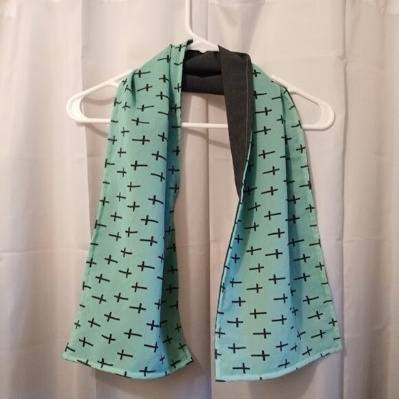 NEW Gothic Cross Scarf Turquoise Dark Gray 2 sided 10x42" Chiffon & Polycotton - Picture 1 of 6